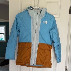 The North Face Kids Light Blue and Brown Raincoat